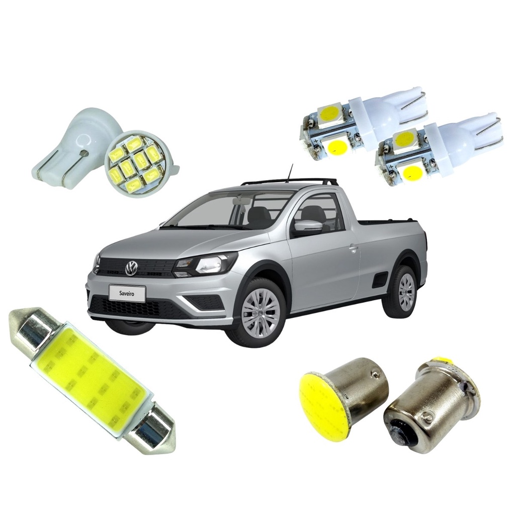 Kit Lâmpadas Led Para Vw Saveiro G2 G3 G4 G5 G6 Luz Ré Teto Placa Farolete Pingão Torpedo Led Cob