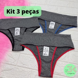 Kit 3 Calcinha Cintura Alta Modeladora cós alto PLUS SIZE e regular fitness segura barriga ( kit 3 Priscila)