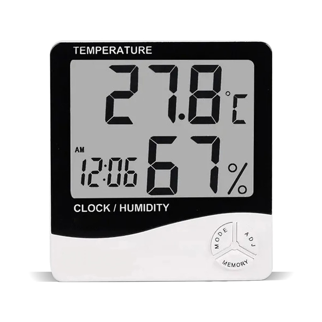 Medidor temperatura umidade relógio digital grande termohigrômetro