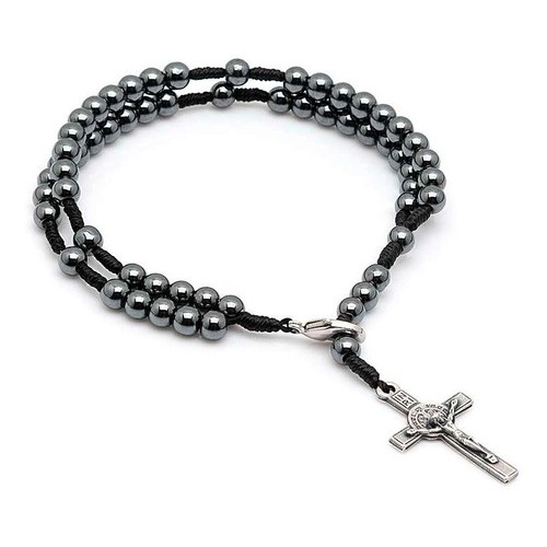 Kit 4 Pulseiras Terço De Pulso Em Hematita São Bento