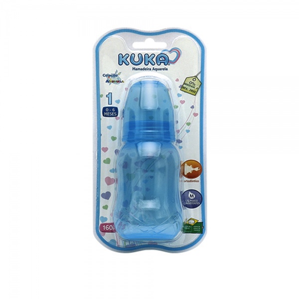 Mamadeira Aquarela Bico Orto. 160ml Azul - Kuka