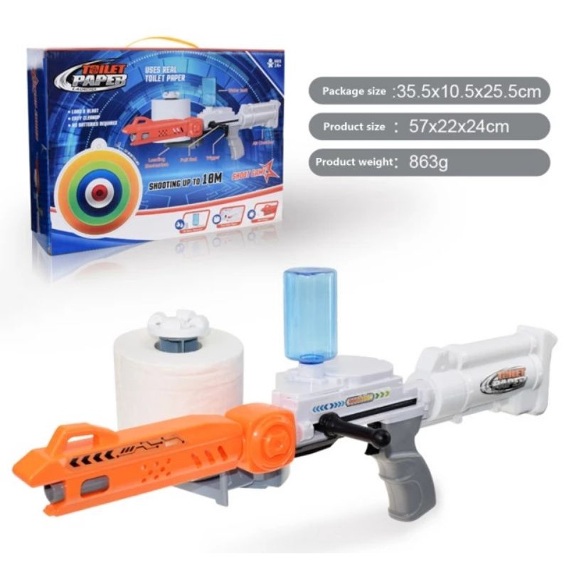 Brinquedo Metralhadora Lancadora de Bolas de Papel higiênico Molhados com Pressão e Precisão a cada Disparo