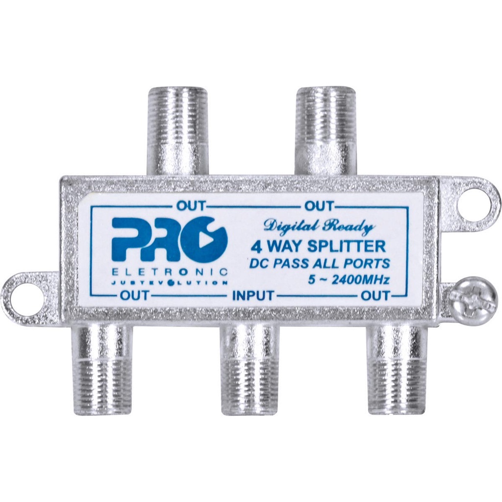DIVISOR SATÉLITE 1 ENTRADA E 4 SAÍDAS - 5~2400 MHZ (VHF / UHV/SATÉLITE) COM PASSAGEM DC PQDV-2024B