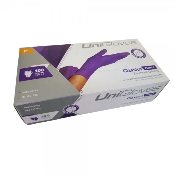 Luva Látex com Pó Purple Roxa - 100 und - UniGloves em Oferta na Shopee