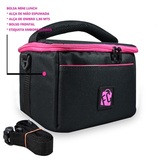 Bolsa Térmica Preta Com Detalhe Rosa Academia Dieta Saco Anti Vazamento