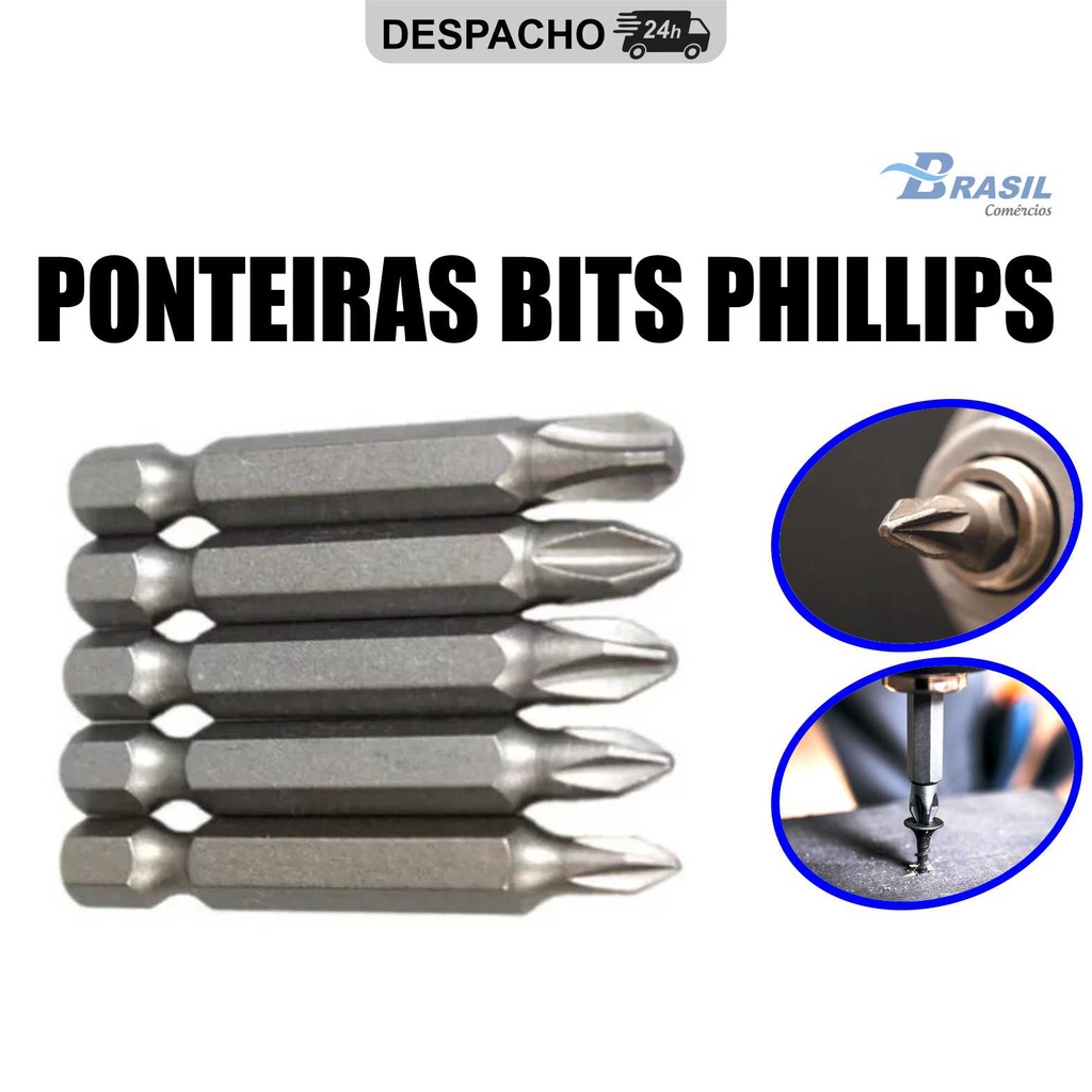 Kit 5 Peças Ponteira Bits Phillips para Parafusadeira 50mm