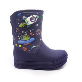 Galocha Bota Infantil Plugt Menino Confortável Foguete Espacial Azul Marinho