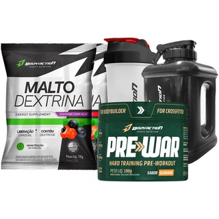 Pré Treino War + 2x Maltodextrina + Coqueteleira + Galão Bodyaction