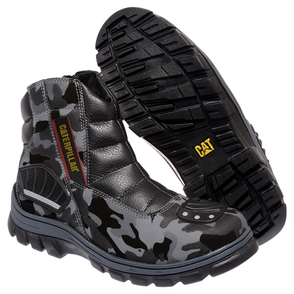 Bota Caterpillar Camuflada Em Couro Motociclista Masculina Ziper Cat! TOP!!