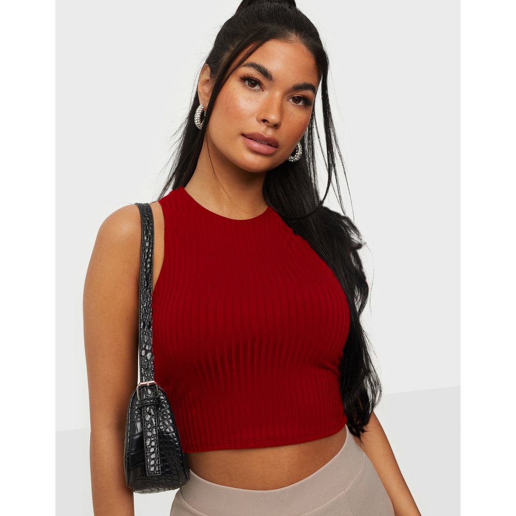 Cropped Feminino Básico Canelado Premium Blusinha Regata Gola Redonda Moda Feminina