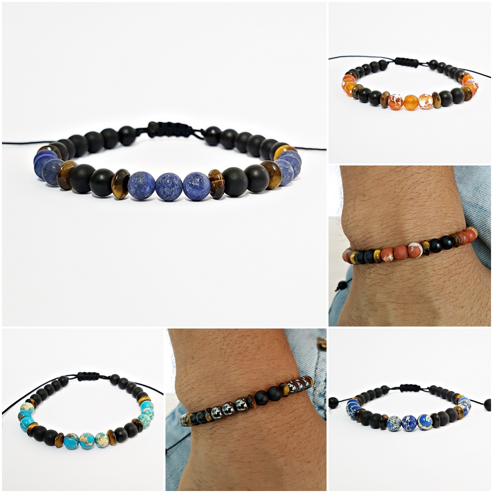 Pulseira masculina feminina bracelete biojóia pedras naturais onix olho de tigre agatha.