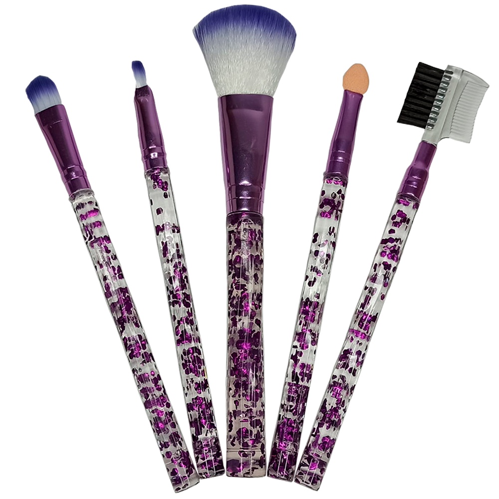 Kit Pincel De Maquiagem Roxo 5pçs Colorido Olhos Face Lábios Luxo Bonito Barato Esfumar