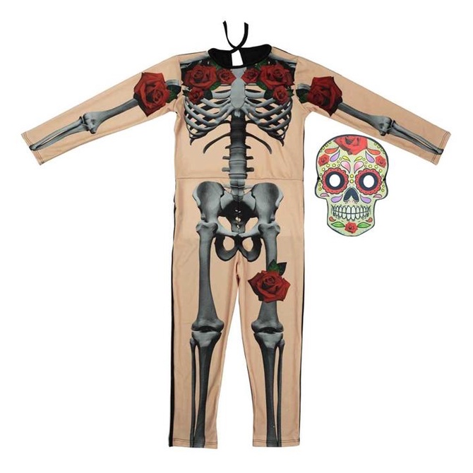 Fantasia Caveira Mexicana Infantil Com Máscara de Halloween