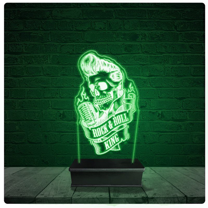 Luminária Abajur Acrílico Led - Vintage Rock & Roll caveira