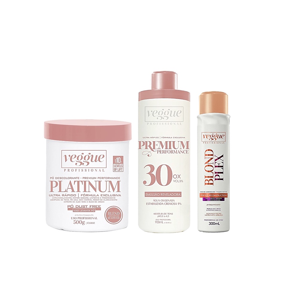 Kit Pó Platinum Premium Azul+ Ox 30v + Blond Plex Veggue
