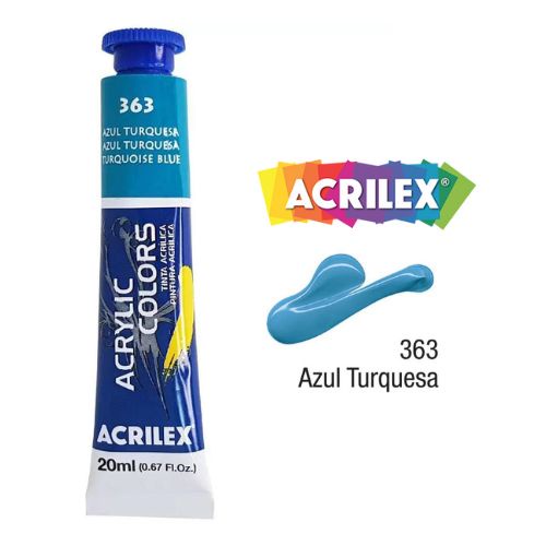 Tinta Acrílica para Pintura em Tela Acrilex Azul Turquesa - 363  Tubo com 20 ml