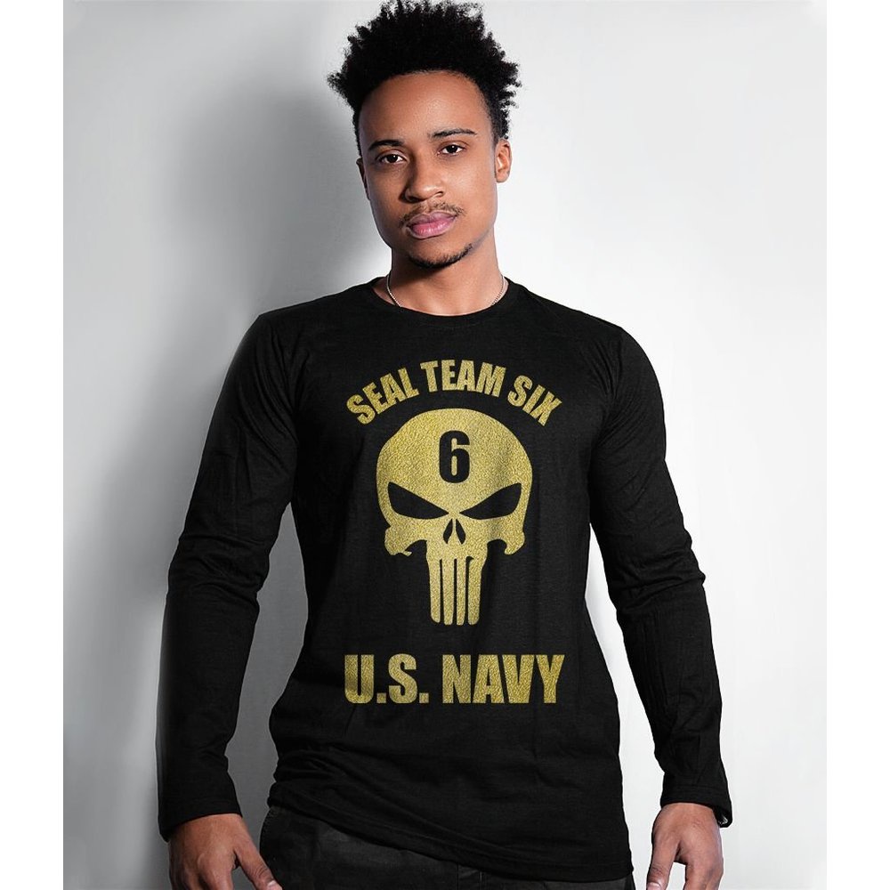 Camiseta Manga Longa Punisher Seal Team Six US Navy Gold Line
