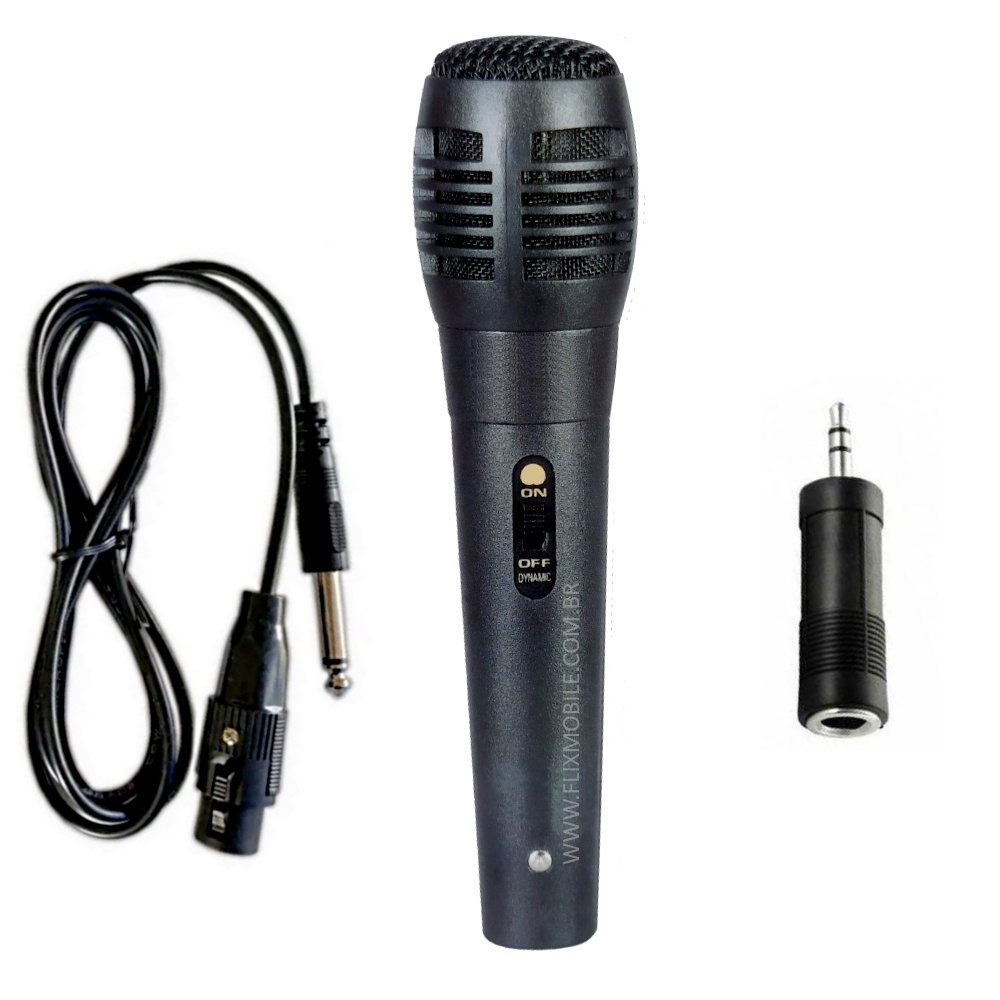 Microfone Dinâmico Profissional para caixa de Som Amplificada + Cabo P2 E P10