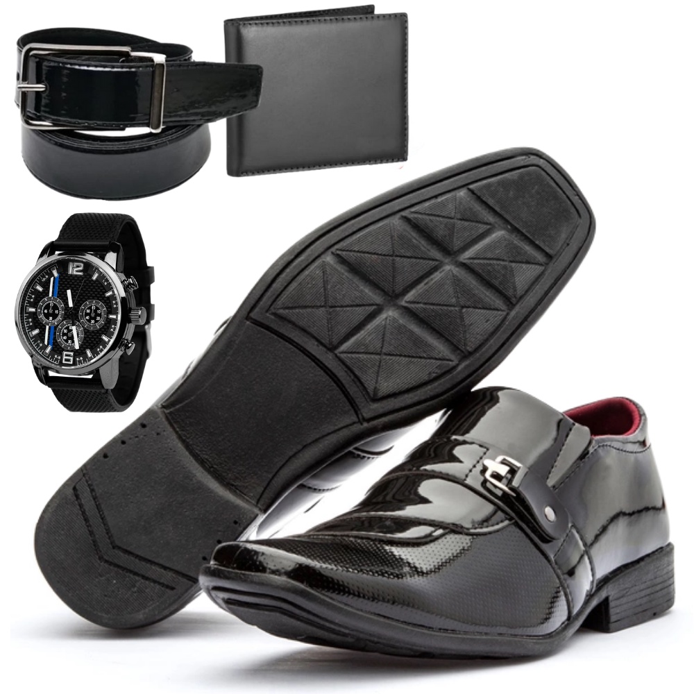 Kit 4 em 1 Sapato Social Masculino Com Carteira Cinto E Relógio em Oferta na Shopee