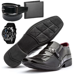 Kit 4 em 1 Sapato Social Masculino Com Carteira Cinto E Relógio