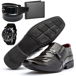 Kit 4 em 1 Sapato Social Masculino Com Carteira Cinto E Relógio