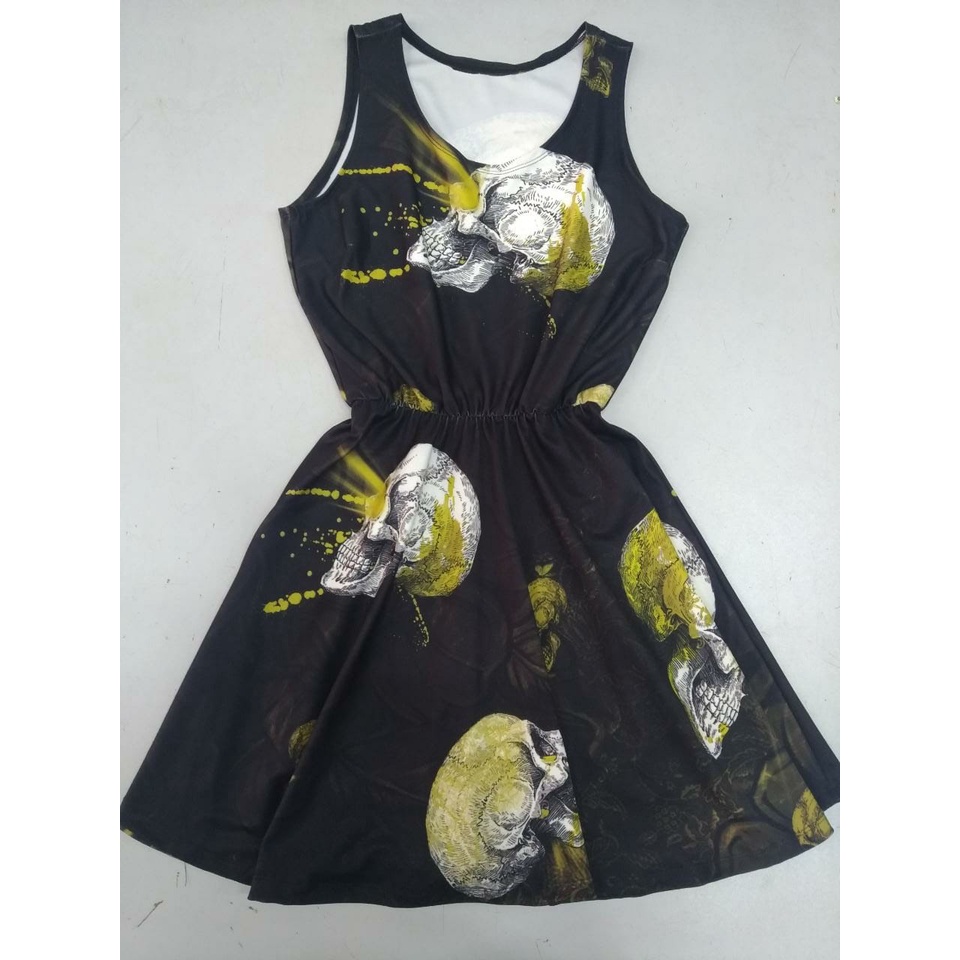 Vestido Godê Rodado Feminino Caveira Skull LU1501