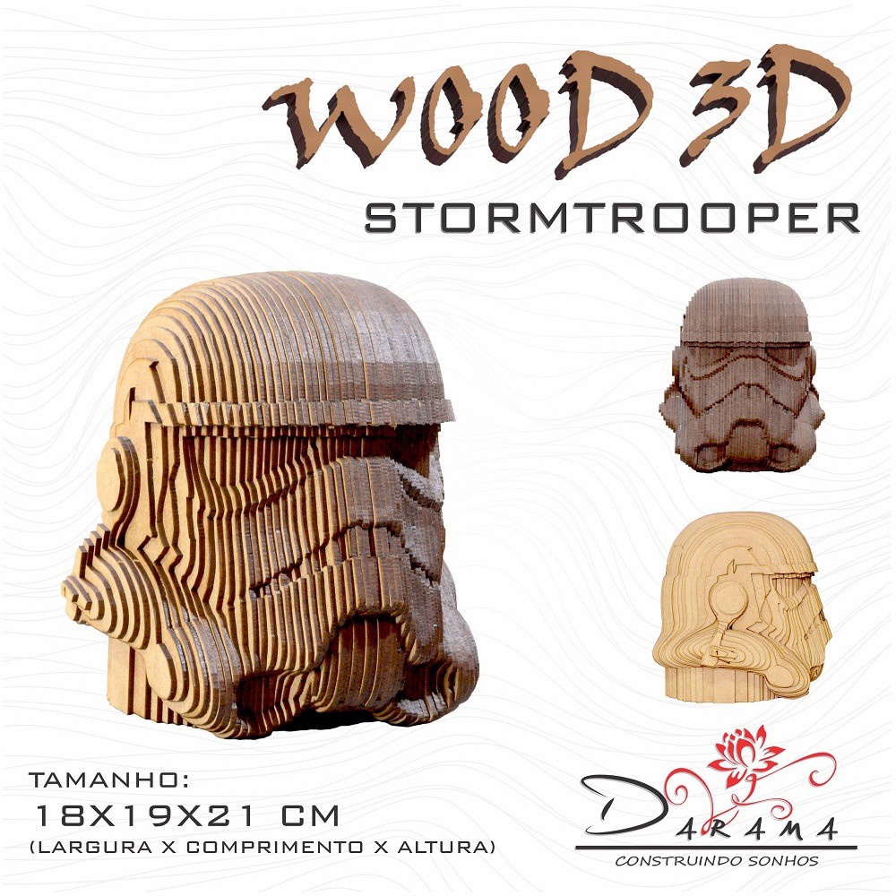 Quebra cabeças 3D Cabeça Enfeite Star Wars Storm Trooper Busto MDF 3mm NATURAL - Darama