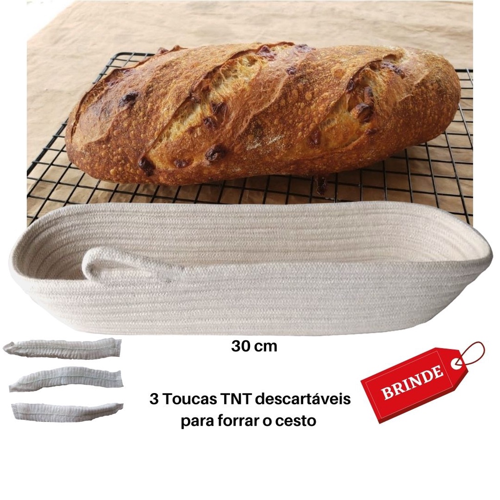 Cesto Baguete para Pão Artesanal de  Fermentação Natural  30 cm comprimento