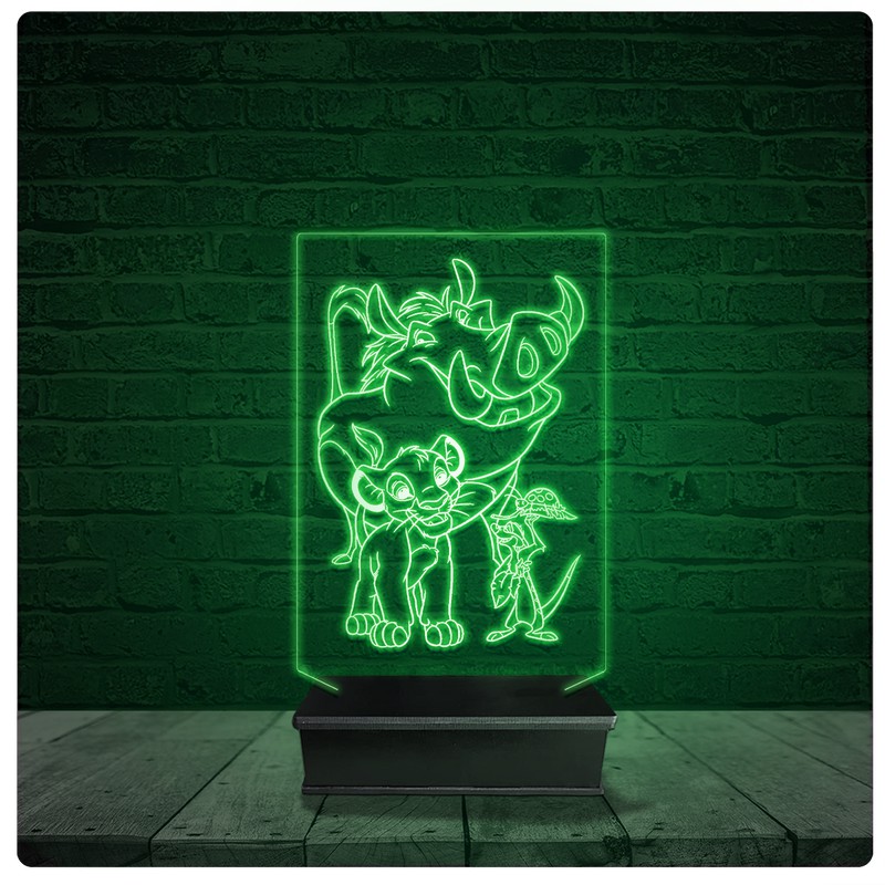 Luminária Abajur Acrílico Led - Timão e Pumba Rei Leão