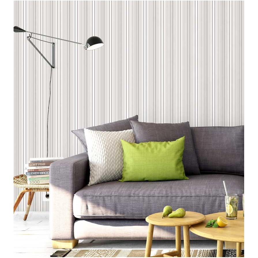 Papel de parede listrado branco, marfim e cinza Para Sala e Quarto 2,50 mts em Oferta na Shopee