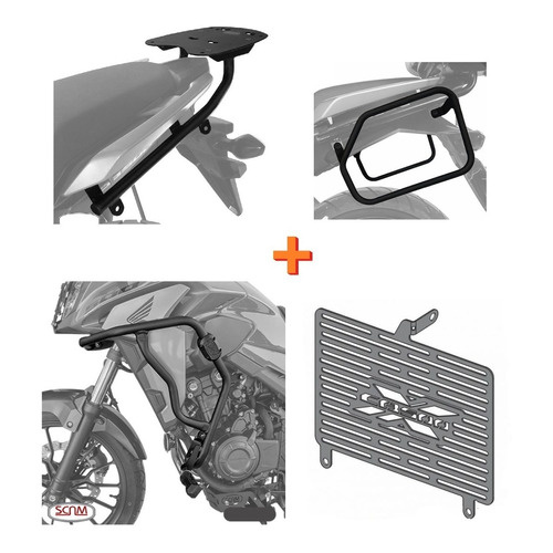 Suporte de Baú Superior Bagageiro+ Afastador de Alforge + Protetor de Radiador + Protetor de Motor Cb 500x - Scam