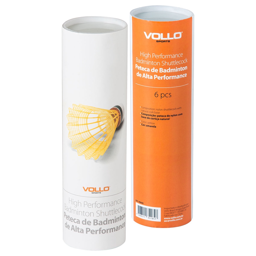 Peteca de Badminton Nylon Tubo Com 6 Unidades Vollo