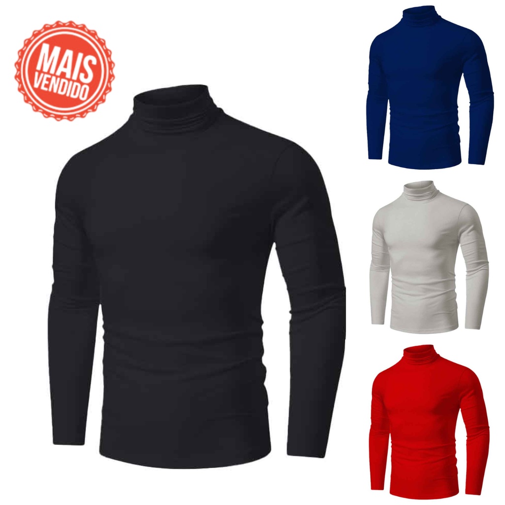 Camisa Blusa Masculina Manga Longa Camiseta Segunda Pele Proteção Solar Fator 50 UV Gola Alta