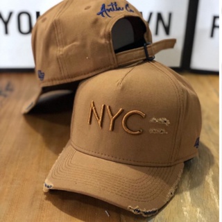 Boné  Anth co. NYC fita New york aba curva rasgado strapback caramelo em Oferta na Shopee