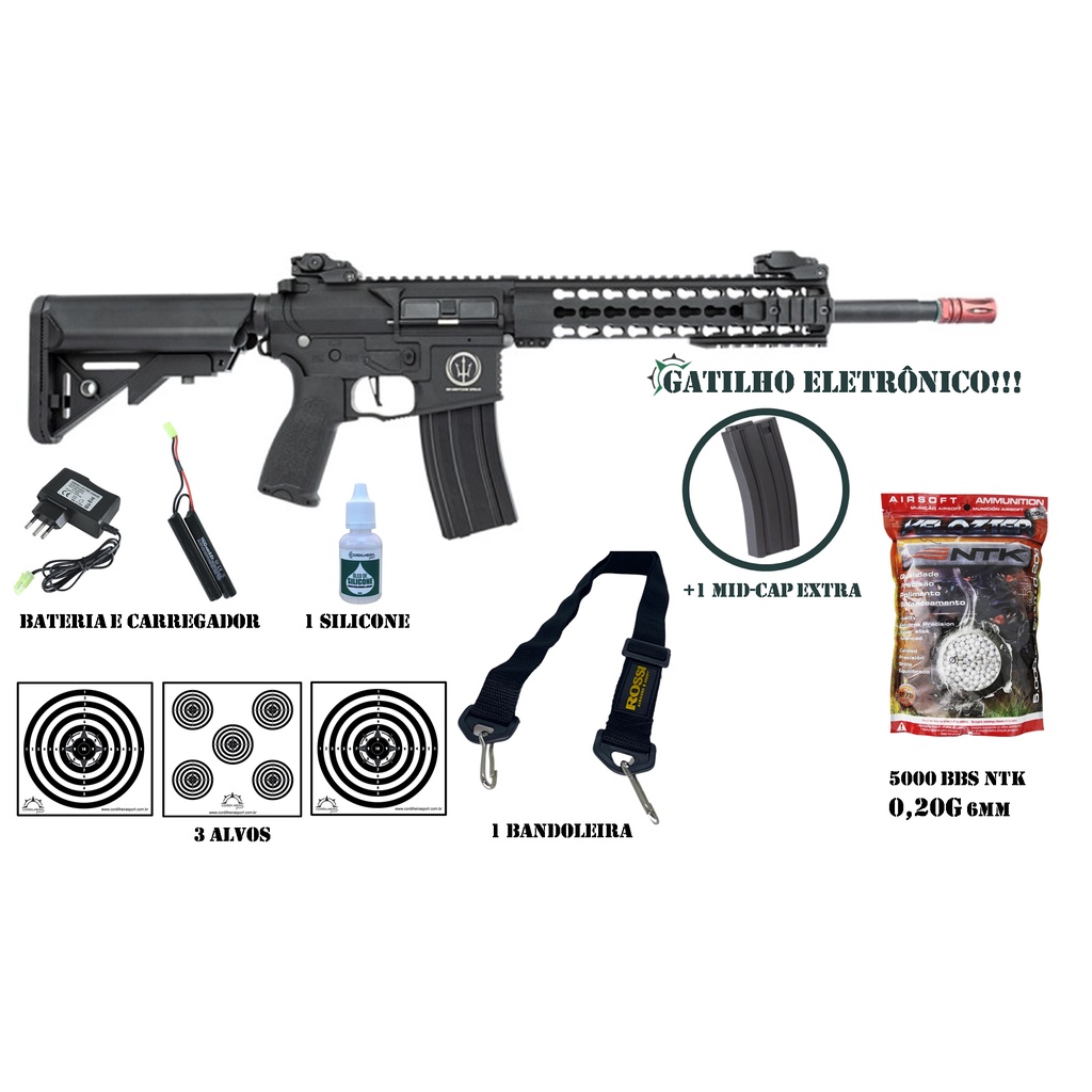 Rifle De Airsoft Aeg M4 Ar15 Neptune 10 Rossi Com Red Dot Desconto no