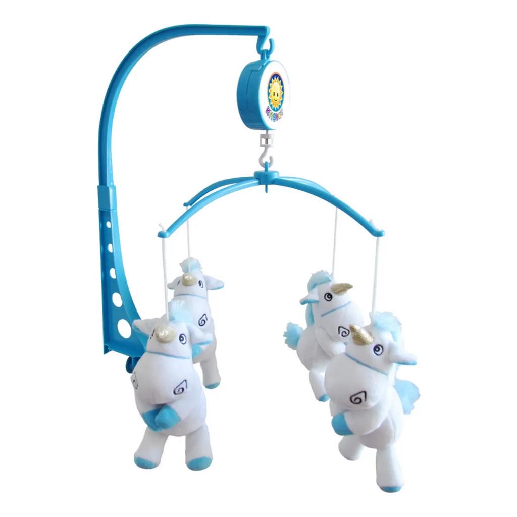 Móbile Musical Bebê Unicórnio Azul Para Berço Brinquedo Pelúcia De Corda Menino Kitstar