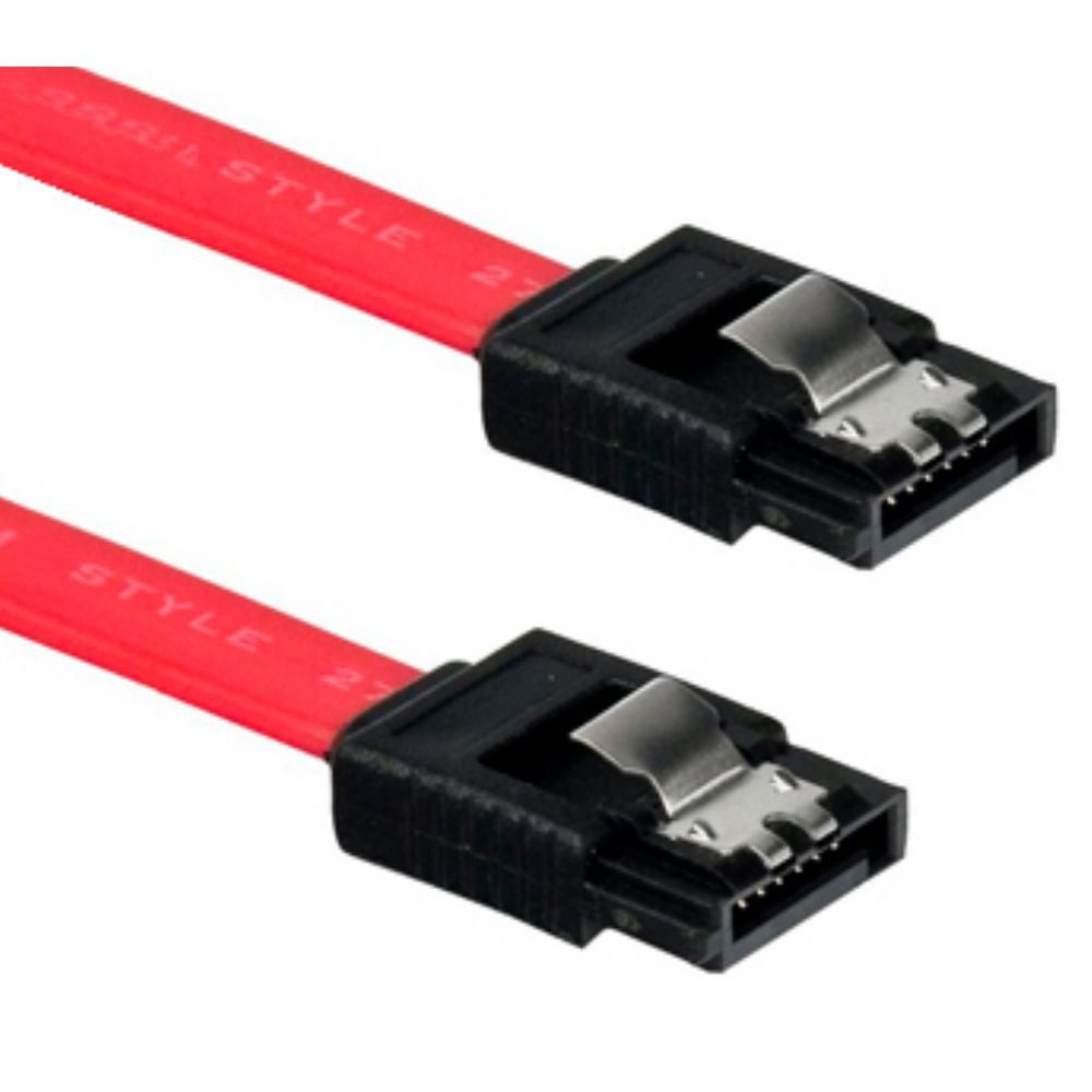 Cabo Sata de Dados com Trava Cabo de transferência de dados Pode ser utilizado para conectar disco rígido e placa-mãe Padrões suportados SATA 1.0 150MBs e SATA 3Gbs 300MBs Tamanho 30 centímetros