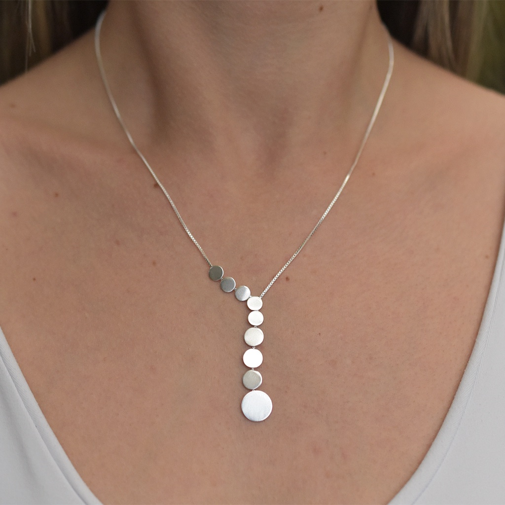 Colar Choker Círculos Folheado Prata 925 Pedurados