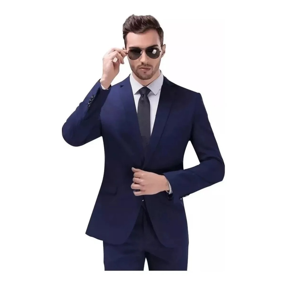 Terno Slim Masculino Executivo de Luxo Azul Marinho - ( Calça + Blazer )