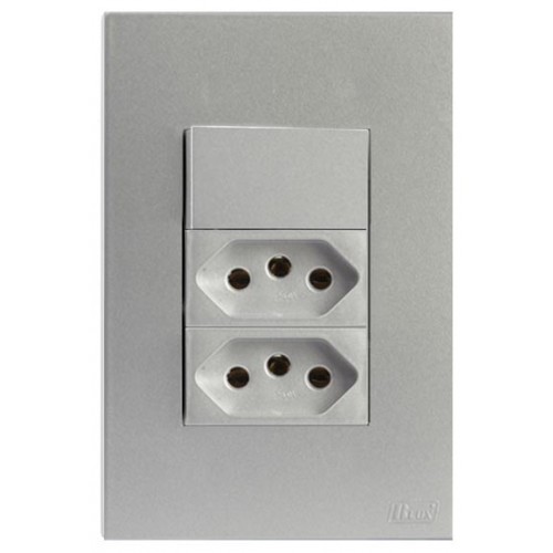 Cj Interruptor Paralelo + Tomada Dupla 20a 4x2 - Recta Prata Satin Fosco - Brs12312-9pr