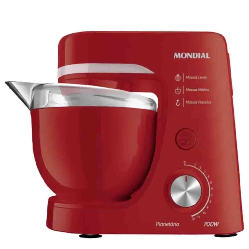 Batedeira Planetaria Mondial Vermelha Modelo BP03 com 700W de Potência e 3 Batedores