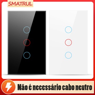 Comutador de luz Smatrul touch Brasil 110-220V painel de tela de vidro livre neutro americano em Oferta na Shopee