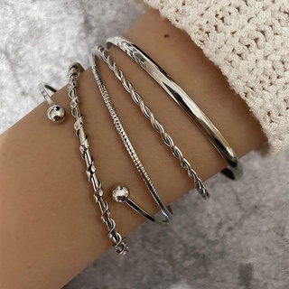 5 Pçs/Set Moda Cor Prata Ajustável Cuff Bangle Para Mulheres Partido Jóias Acessórios
