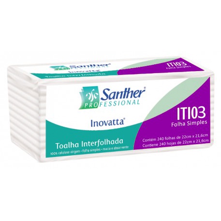 Papel Toalha Interfolhada Folha Tripla Macia Luxo Iti03 Inovatta Santher 200 Folhas