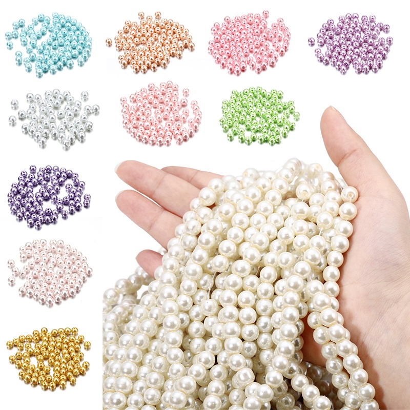 100pçs 4 6 8 10mm Simulação De Vidro Colar De Pérolas Pulseira DIY