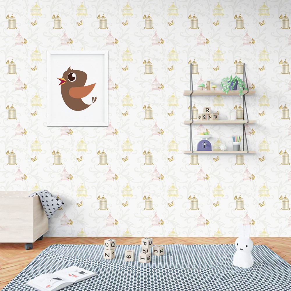 Papel de Parede Adesivo Baby Gaiola Cinza