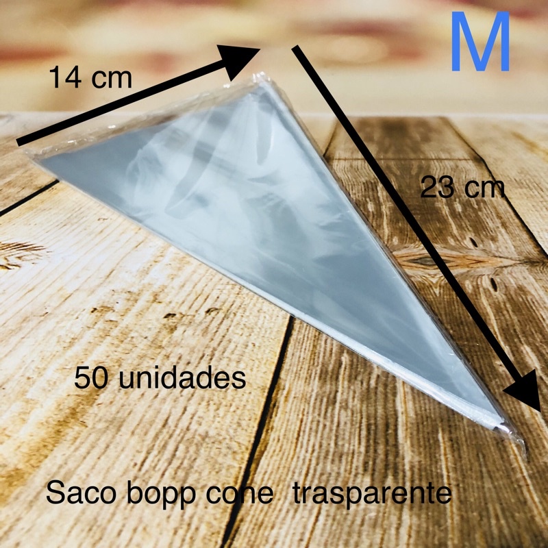 50~300 Saco Saquinho CONE 14×23 médio Plástico bopp transparente
