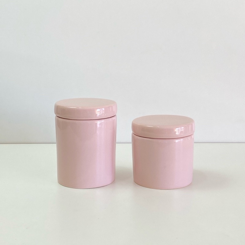 Potes cerâmica kit higiene cotonete e algodão rosa seco