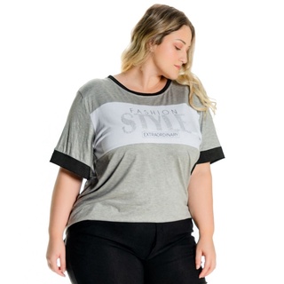 Blusa Plus Size Feminina com Estampa e Listrado Ate G4 Tamanhos Extras 102531