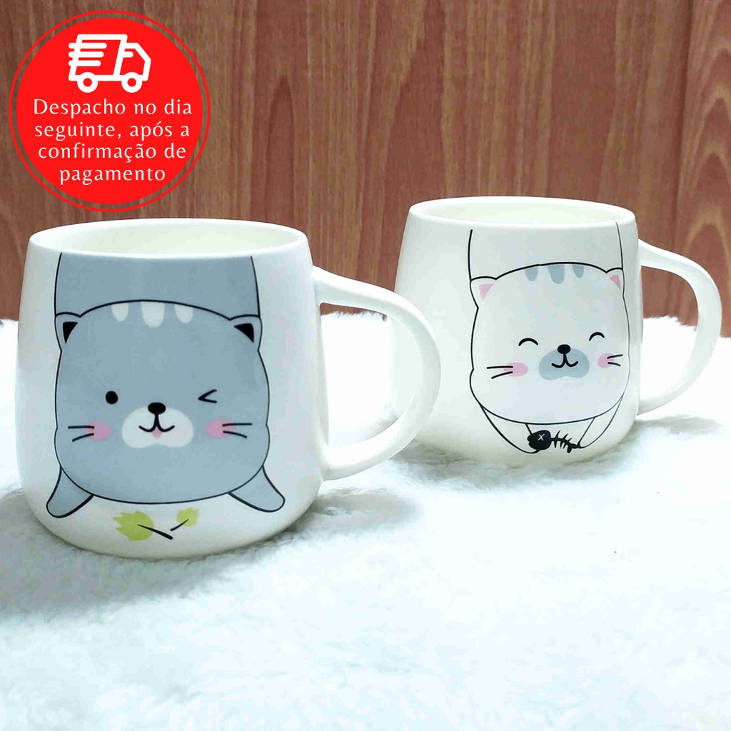 Caneca Xícara de Gato Cachepot Vaso Decoração Pet Porta Treco